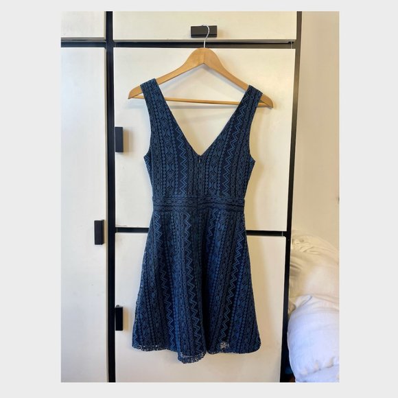 You Complete Me Navy Blue Lace Skater Dress - Picture 6 of 7